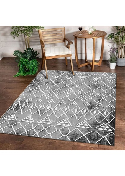 Halı Gri BM004GR Yıkanabilir Saçaksız Ince Yolluk Kilim Salon Halısı Modelleri