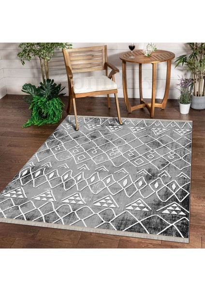 Halı Gri BM004GR Yıkanabilir Saçaklı Ince Yolluk Kilim Salon Halısı Modelleri