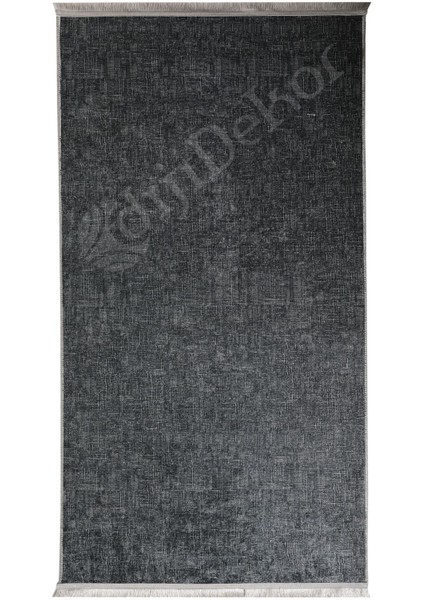 Halı Antrasit K1290 Yıkanabilir Saçaklı Kesme Ince Yolluk Kilim Salon Halısı Modeli