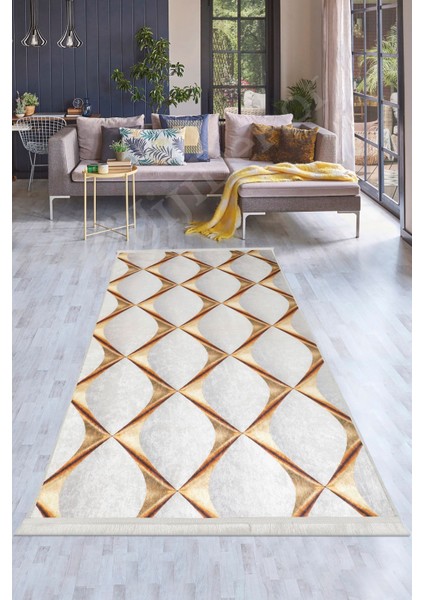 Halı Gold KY7059 Yıkanabilir Saçaklı Kesme Ince Yolluk Kilim Salon Halısı Modelleri