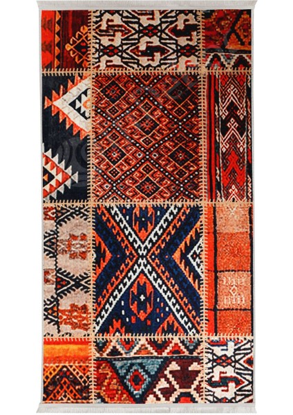 Halı Turuncu K1300 Yıkanabilir Saçaklı Kesme Ince Yolluk Kilim Salon Halısı Modeli