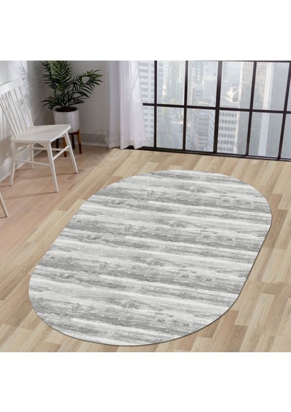 Halı Gri KY7056 Yıkanabilir Oval Kesme Ince Yolluk Kilim Salon Halısı Modelleri