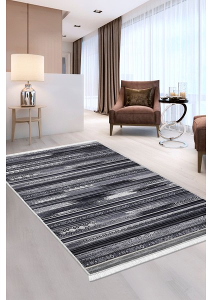 Halı Gri Köln Yıkanabilir Saçaklı Kare Kesme Ince Yolluk Kilim Salon Halısı Modeli