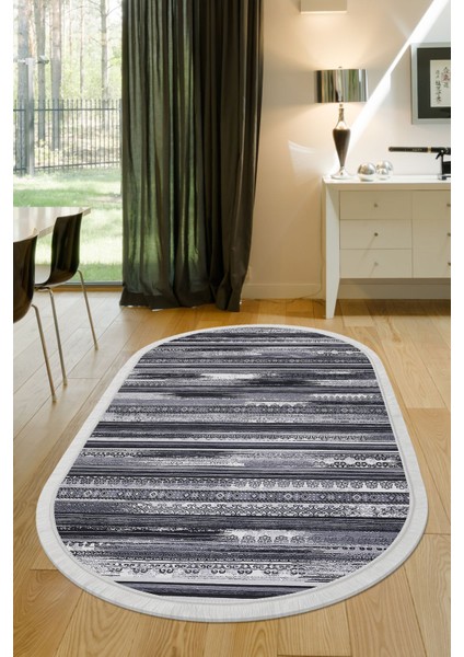 Halı Gri Köln Yıkanabilir Saçaklı Oval Kesme Ince Yolluk Kilim Salon Halısı Modeli