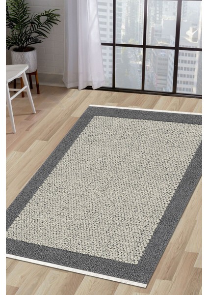 Halı Krem KR4040 Yıkanabilir Saçaklı Kesme Ince Yolluk Kilim Salon Halısı Modelleri