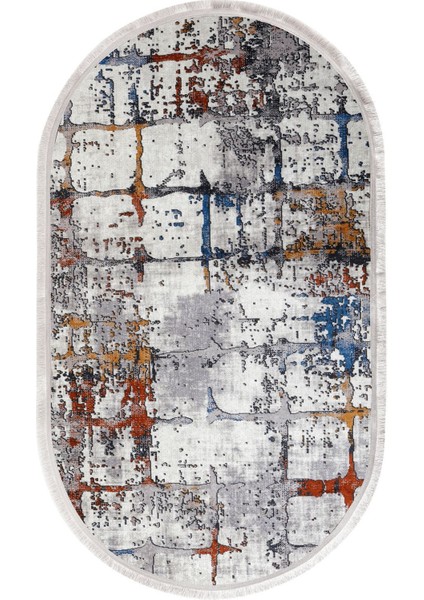 Halı Multi KY7005 Saçaklı Oval Kaymaz Kesme Ince Yolluk Kilim Salon Halısı Modelleri