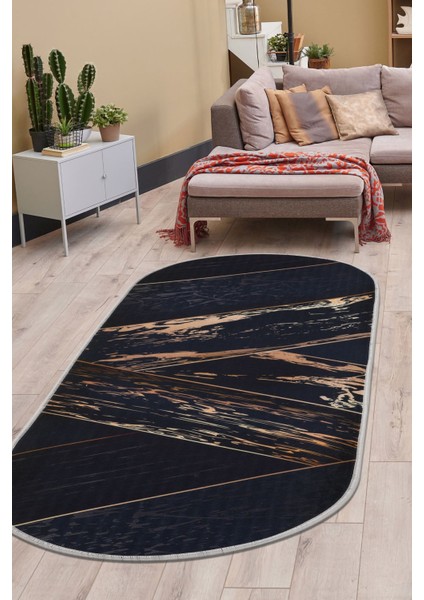 Halı Siyah Gold Yıkanabilir Oval Kesme Ince Yolluk Kilim Salon Halısı Modelleri