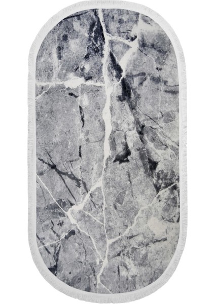 Halı Gri Granit Yıkanabilir Saçaklı Oval Kesme Ince Yolluk Kilim Salon Halısı Modeli