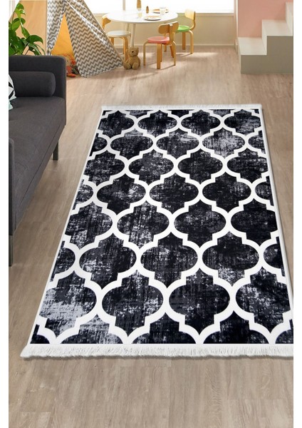 Halı Siyah Maça Yıkanabilir Saçaklı Kaymaz Kesme Ince Yolluk Kilim Salon Halısı Modelleri