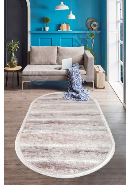 Halı Vizon KY7005 Saçaklı Oval Kaymaz Kesme Ince Yolluk Kilim Salon Halısı Modelleri