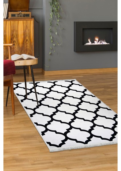 Halı Beyaz Maça Yıkanabilir Saçaklı Kaymaz Kesme Ince Yolluk Kilim