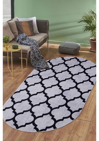 Diji Dekor Halı Gri Maça Yıkanabilir Saçaksız Oval Kesme Ince Yolluk Kilim Salon Halısı Modelleri