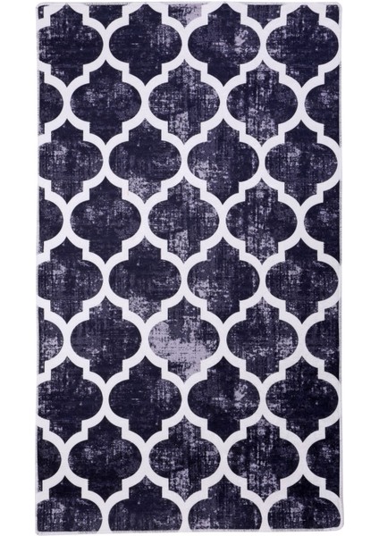 Halı Siyah Maça Yıkanabilir Saçaksız Kesme Ince Yolluk Kilim