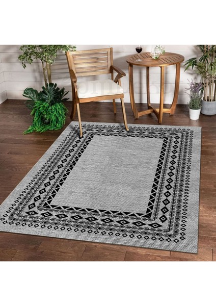 Halı Gri O22136 Yıkanabilir Saçaksız Ince Yolluk Kilim