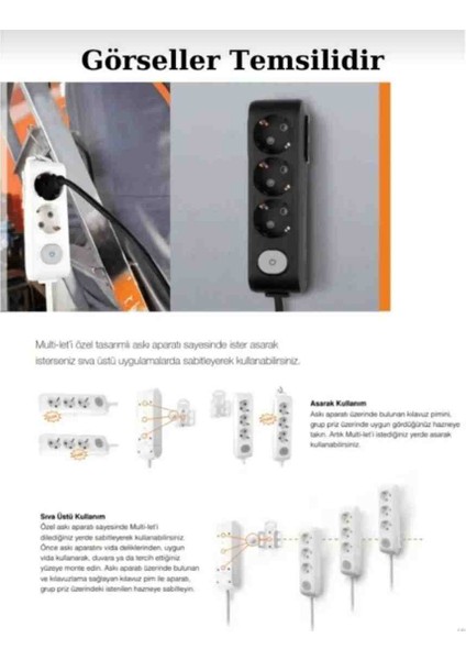 Multi-Let 3'Lü 12 İle 40 Metre Ebatları Arası Anahtarlı Topraklı Çocuk Korumalı Uzatma ( 3X1.5 Hes Kablo Tam Bakır) Ttr Kablo Tseli Ho5Vv-F