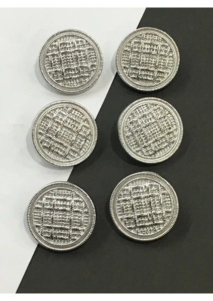 6 Adet 23 Mm (2.3 Cm) Hasır Desenli Gümüş Renk Trençkot Ve Blazer Ceket Düğmesi