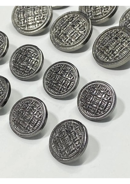 6 Adet 23 Mm (2.3 Cm) Hasır Desenli Gümüş Renk Trençkot Ve Blazer Ceket Düğmesi