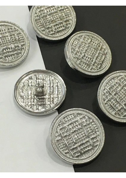 6 Adet 23 Mm (2.3 Cm) Hasır Desenli Gümüş Renk Trençkot Ve Blazer Ceket Düğmesi