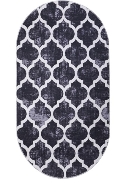 Halı Siyah Maça Yıkanabilir Saçaksız Oval Kesme Ince Yolluk Kilim fiyatları