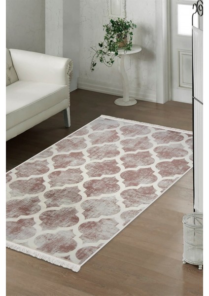 Halı Bej Maça Desenli Yıkanabilir Saçaklı Kesme Ince Yolluk Kilim