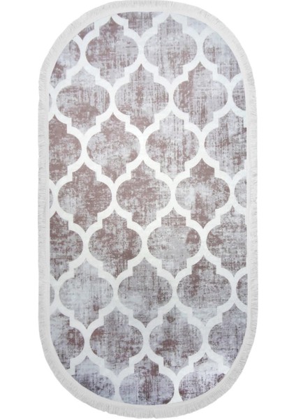 Halı Bej Maça Yıkanabilir Saçaklı Oval Kesme Ince Yolluk Kilim