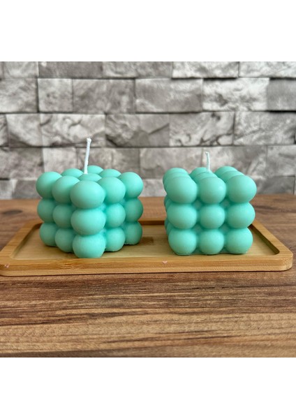 Dekoratif Bambu Tabaklı Bubble Mum Seti