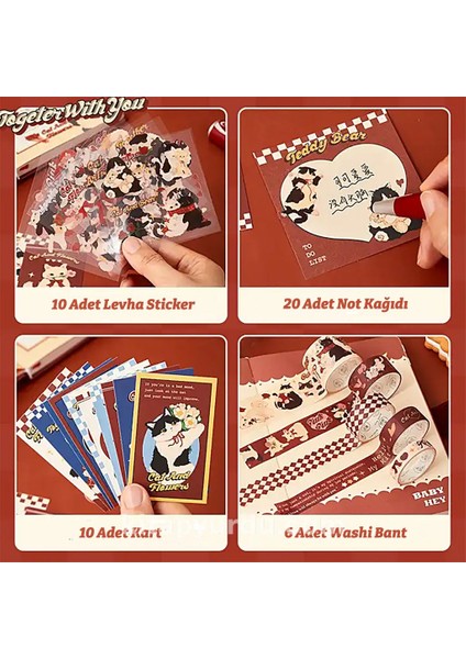 Together With You Temalı Hediye Kutulu Kit Defter Washi Bant Not Kağıdı Sticker Kart GGK NA002