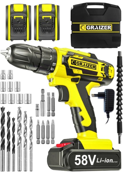 Trex 58 V 5 Ah Bakır Sargı Darbeli Çift Akülü Vidalama Metal Şanzuman Şarjlı Matkap