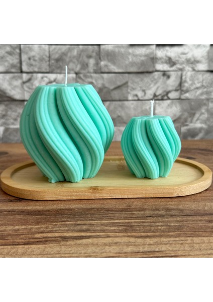 Dekoratif Bambu Tabaklı Dalga Burgu Mum Seti