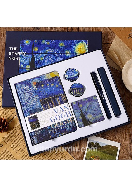 Van Gogh Yıldızlı Geceler Temalı Kutulu Kit • Defter • Kalem • Washi Bant • Ayraç • Sticker (GGK-NB005)