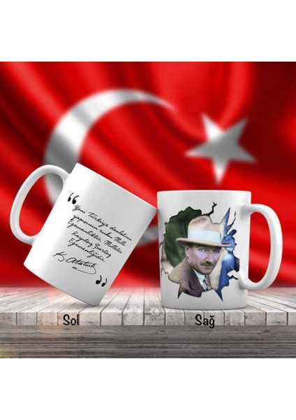 Mavi Gözlü Modern Şapkalı - Mustafa Kemal Atatürk ve Unutulmayan Sözleri -Kupa Bardak