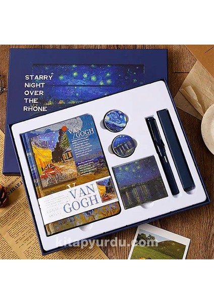 Van Gogh Kafe Terasta Gece Temalı Kutulu Kit • Defter • Kalem • Washi Bant • Ayraç • Sticker (GGK-NB006)
