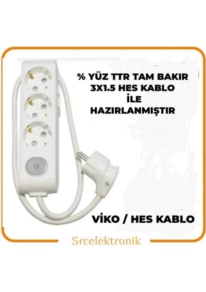 Multi-Let 3'Lü Hes Kablo Anahtarlı Topraklı Çocuk Korumalı Uzatma ( 3X1.5 Hes Kablo Tam Bakır) Ttr Kablo Tseli Ho5Vv-F ( 1 Den 12 Metre Arası Ebat Çeşitleri)
