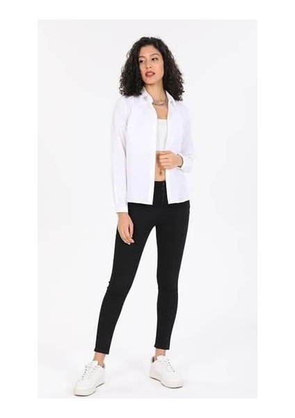 Beyaz Uzun Kollu Likrali Şık Smart Kadın Gömlek - BGG48 fiyatları