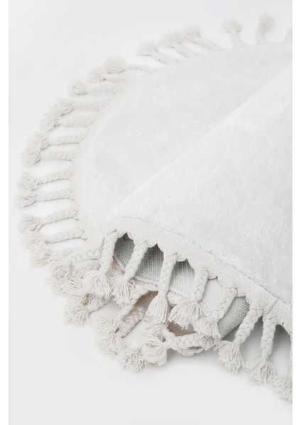 Peluş Halı Beyaz Saçaklı Yuvarlak Kesme Post Yolluk Kilim modelleri