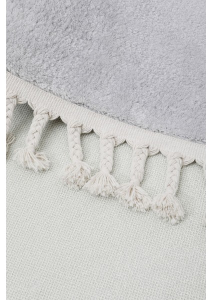 Peluş Halı Açık Gri Saçaklı Yuvarlak Kesme Post Yolluk Kilim fırsatları