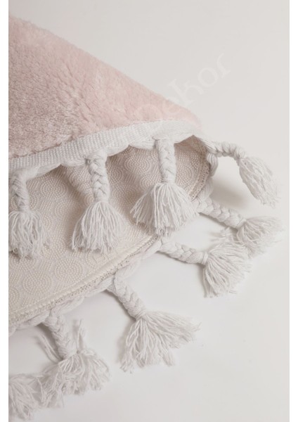 Peluş Halı Pembe Saçaklı Yuvarlak Kesme Post Yolluk Kilim fırsatları