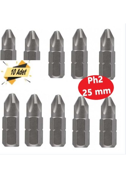 Bits Uç, Yıldız Matkap Ucu PH2X25 mm 10 Adet