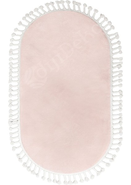Peluş Halı Pembe Saçaklı Oval Post Kesme Yolluk Kilim fiyatları