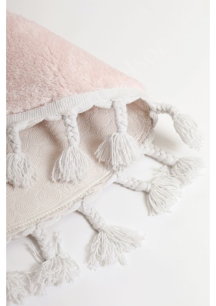 Peluş Halı Pembe Saçaklı Oval Post Kesme Yolluk Kilim fırsatları