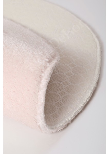 Peluş Halı Pembe Yıkanabilir Yuvarlak Kesme Post Yolluk Kilim