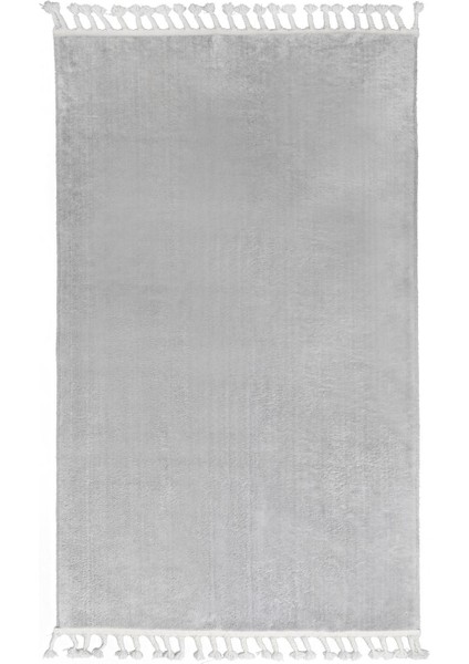 Peluş Halı Açık Gri Saçaklı Post Kesme Yolluk Kilim