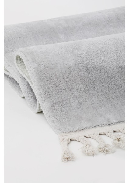 Peluş Halı Açık Gri Saçaklı Post Kesme Yolluk Kilim