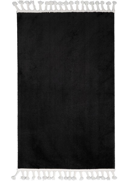 Peluş Halı Siyah Düz Desenli Saçaklı Kesme Post Yolluk Kilim fiyatları