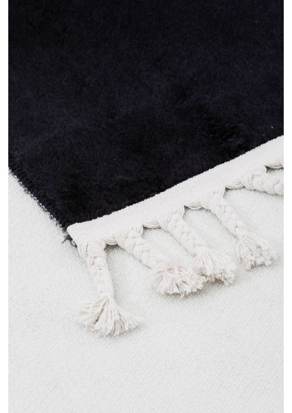 Peluş Halı Siyah Düz Desenli Saçaklı Kesme Post Yolluk Kilim modelleri