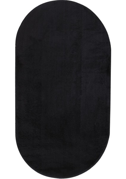 Peluş Halı Siyah Yıkanabilir Oval Post Kesme Yolluk Kilim