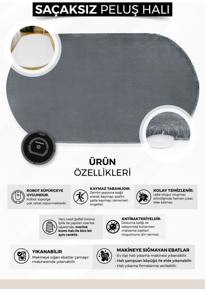 Peluş Halı Beyaz Yıkanabilir Oval Post Kesme Yolluk Kilim