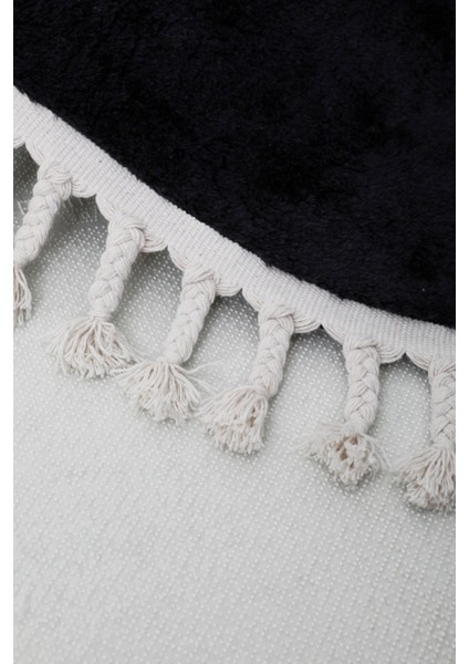 Peluş Halı Siyah Saçaklı Oval Post Kesme Yolluk Kilim modelleri