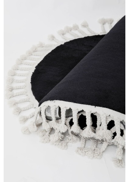 Peluş Halı Siyah Saçaklı Oval Post Kesme Yolluk Kilim fırsatları