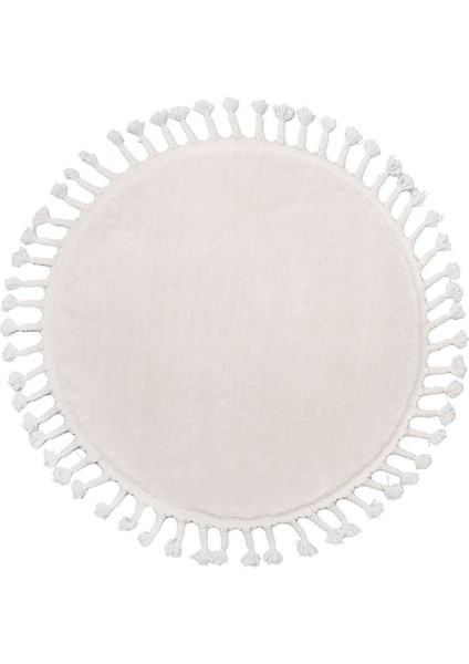 Peluş Halı Açık Vizon Saçaklı Yuvarlak Kesme Post Yolluk Kilim